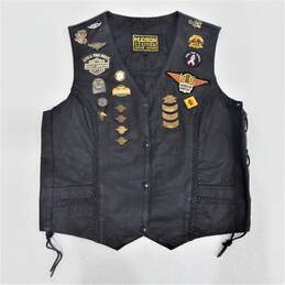 Hudson Leather Lace Up Vest Harley Davidson Pins and Patches Size XXL