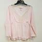 Womens Pink Lace V-Neck 3/4 Sleeve Pullover Blouse Top Size Large image number 1