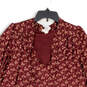 Womens Red Floral Ballon Sleeve Round Neck Pullover Tunic Blouse Size Large image number 3