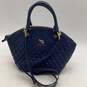 Emma Fox Womens Satchel Purse Quilted Double Handle Inner Pocket Blue Leather image number 1