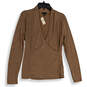 NWT Womens Brown Knitted Surplice Neck Long Sleeve Pullover Sweater Size MP image number 1