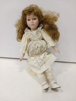 16" Porcelain Collector Doll In Dress On Stand