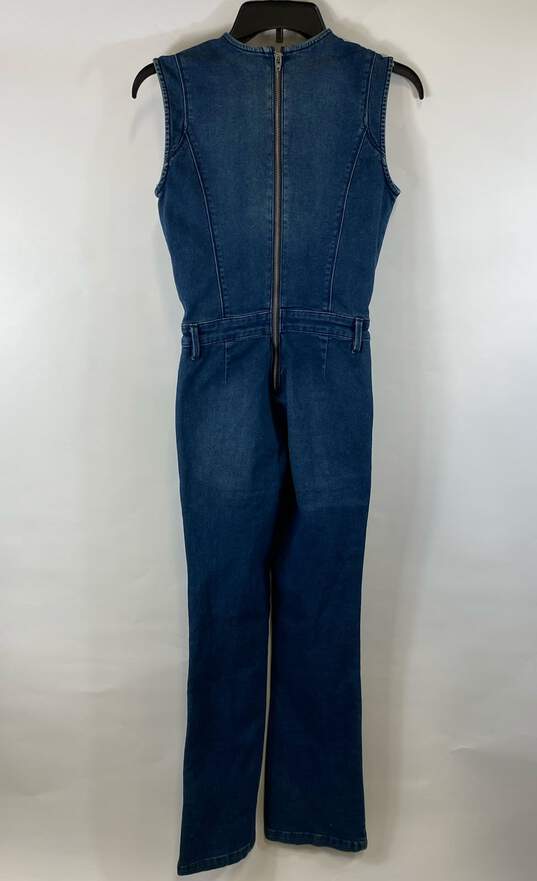 Bebe Womens Blue Sleeveless Denim Pockets Back Zip One Piece Jumpsuit Size 0 image number 2