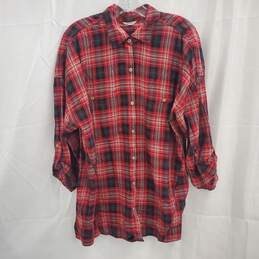 Max Studio Women's Red/Black Plaid  Button Up Long Sleeve Top Size L