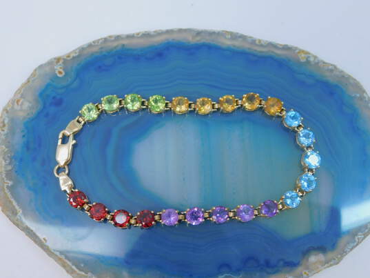 14K Yellow Gold Garnet Amethyst Blue Topaz Citrine & Peridot Tennis Bracelet 9.7g image number 1