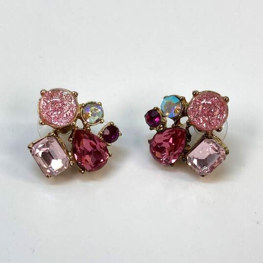 Designer Betsey Johnson Gold Tone Cluster Crystal Fashionable Stud Earrings image number 2
