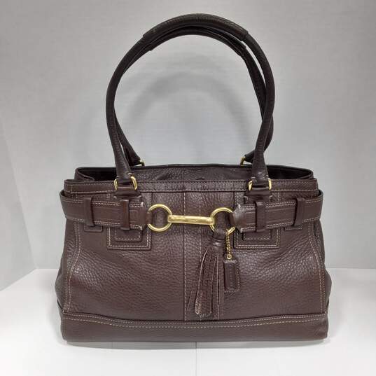 Authentic COACH Brown Leather Hampton Tote Bag image number 3