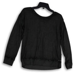 Womens Black Lace-Up Neck Long Sleeve Knitted Pullover Sweater Size S alternative image