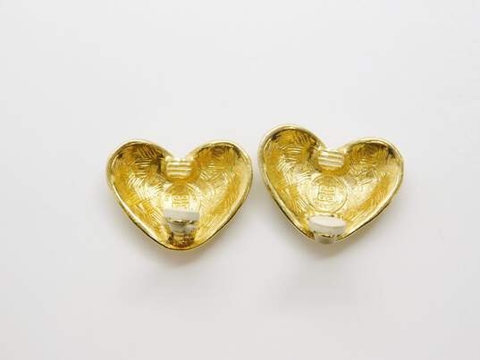 Givenchy Goldtone Logo Stamped Puffed Heart Chunky Clip On Earrings 16.4g image number 3