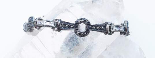 Romantic Judith Jack 925 Sterling Silver Marcasite CZ Barrel Charm Necklace Bracelet & Ring 32.3g image number 4