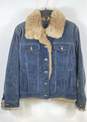 Wilsons Leather Womens Maxima Blue Leather Fur Long Sleeve Trucker Jacket Size L image number 1