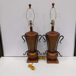 Pair of Anthony Bronze/Copper Tone Vase Table Lamps