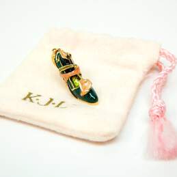 KJL Kenneth Jay Lane Goldtone Pink & Green Enamel Heel Shoe Charm & Dust Bag