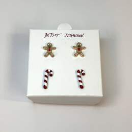 Designer Betsey Johnson Holiday Christmas Gingerbread And Candy Cane Earrings alternative image