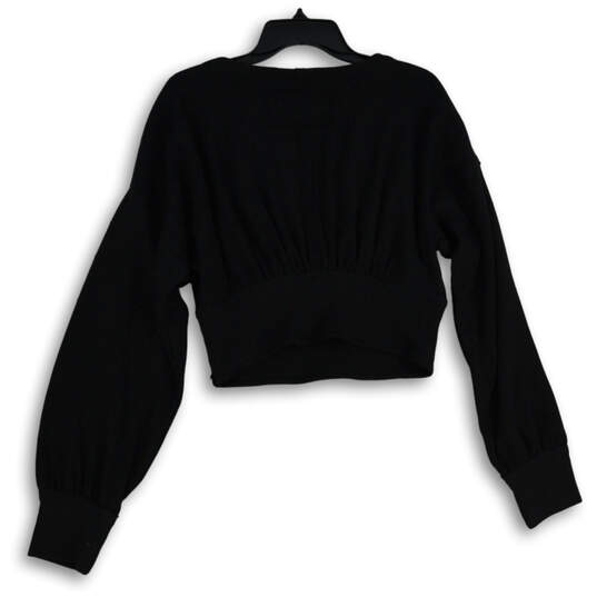 NWT Womens Black Surplice Neck Long Sleeve Knit Crop Blouse Top Size M image number 2