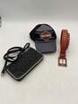 Harley Davidson Accessories Lot Brown Studded Belt Black Crossbody Bag & Hat image number 1