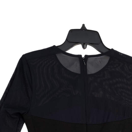 Womens Black Purple Long Sleeve Round Neck Back Zip Sheath Dress Size 4 image number 4