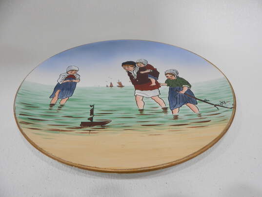 Vntg Villeroy & Boch Dutch Children Playing W/ Boat In Lake Wall Hanging Plate image number 3