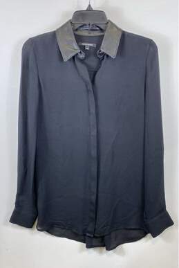 Monika Chiang Womens Black Silk Long Sleeve Collared Button-Up Shirt Sz X-Small