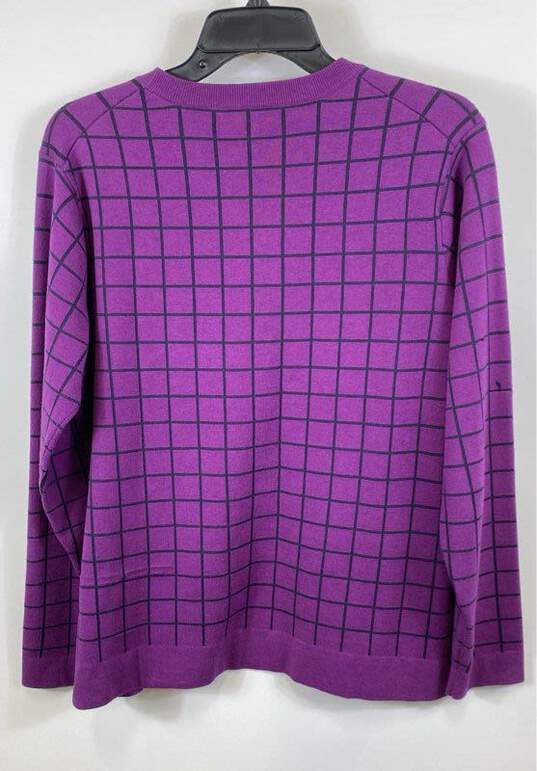Peter Millar Womens Purple Check Long Sleeve Crew Neck Pullover Sweater Size L image number 2