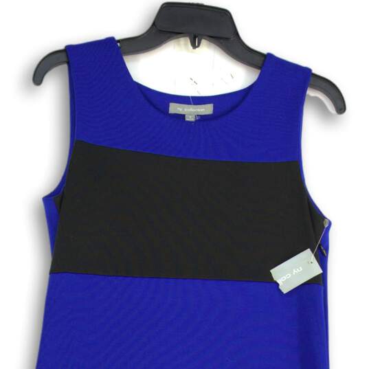 NWT Ny Collection Womens Blue Black Round Neck Sleeveless Pullover Tank Dress S image number 3