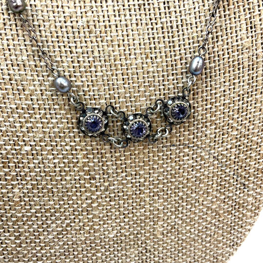 Designer Liz Palacios Silver-Tone Blue Crystal Stone Link Chain Necklace image number 3