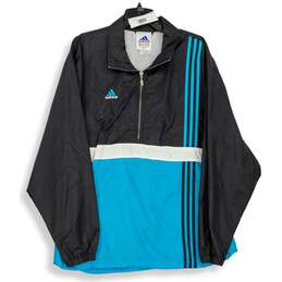 Men's Adidas Black Blue White Windbreaker Jacket Size XLT