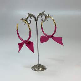 Designer J. Crew Gold-Tone Red Satin Ribbon Bow  Wrap Hoop Earrings