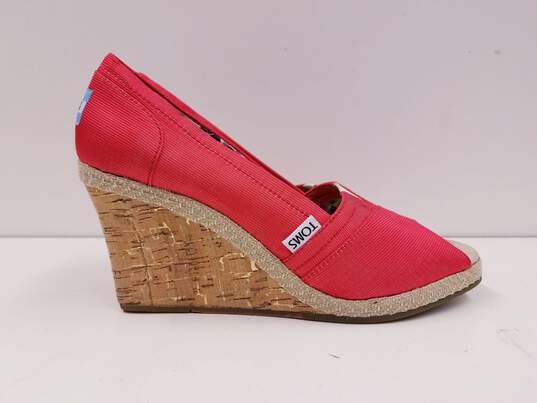 Toms Red Canvas Wedge Sandals US 7 image number 3