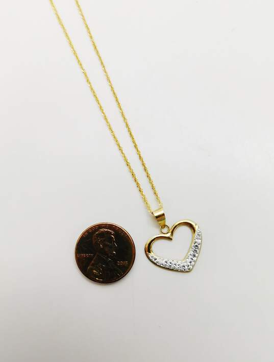 9K Yellow Gold Rhinestone Heart Pendant Necklace 1.7g image number 4