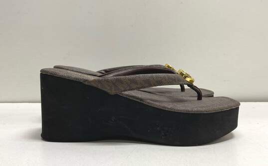 Michael Kors Sarita Monogram Brown Wedge Platform Thong Sandals Women's Size 8 image number 3