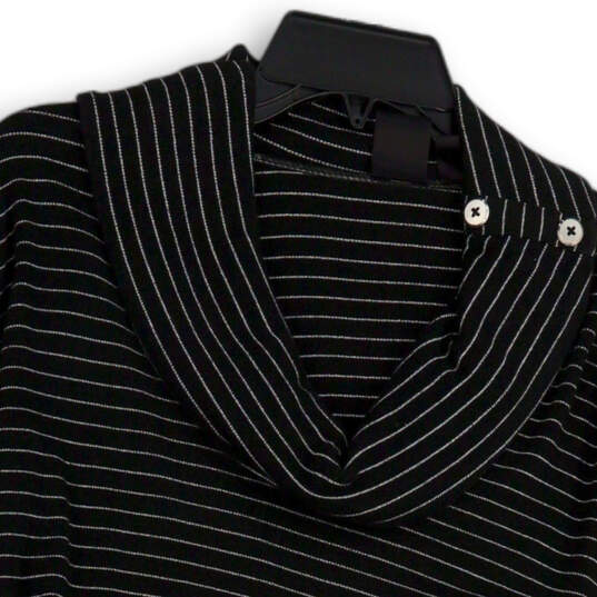 Womens Black Striped Long Sleeve Cowl Neck Pullover Blouse Top Size Large image number 3