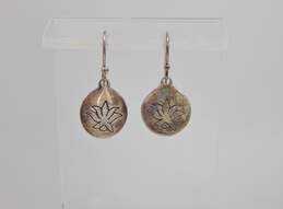 Satya Signed Sterling Silver Lotus Flower Earrings 7.4g alternative image