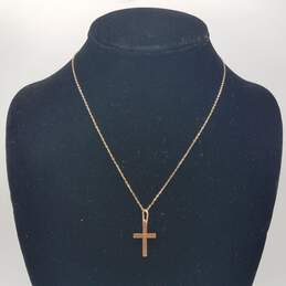 14k Gold Melee Diamond Cross Pendant Necklace 1.9g