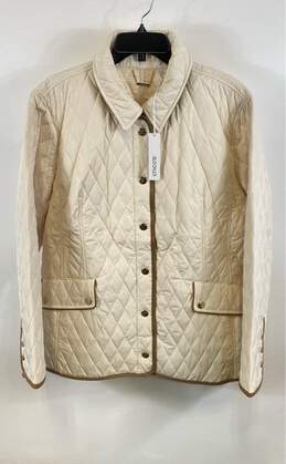 NWT Chico's Womens Cream Tan Pockets Collar Long Sleeve Quilted Jacket Size 2XL