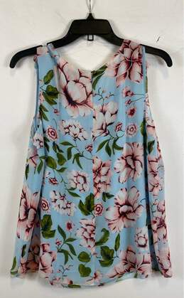 NWT Ann Taylor Womens Blue Floral Sleeveless V-Neck Back Zip Tank Top Size Large alternative image