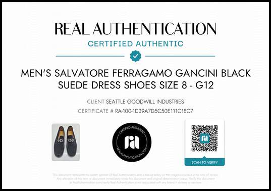 Salvatore Ferragamo Men's Gancini Black Suede Dress Shoes Size 8 w/COA image number 2