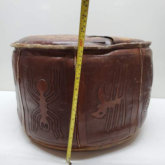 1980s Vintage Hand Tooled Leather Peruvian Hassock Pouf image number 7