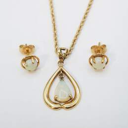 14K Gold Opal Jewelry Set 2pcs 6.6g