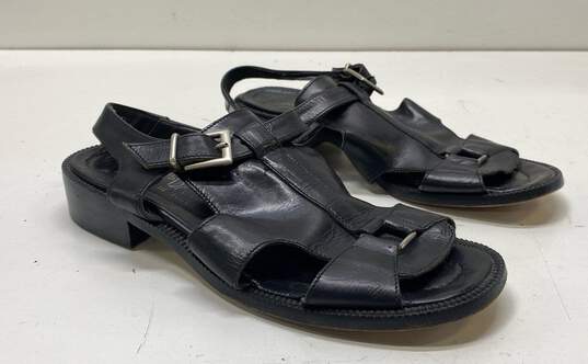 Joan & David Black Leather Strappy Flat Sandals Shoes Size 38 image number 1