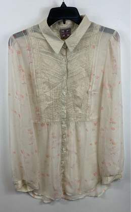 Free People Womens White Floral Long Sleeve Collared Button-Up Shirt Size 12