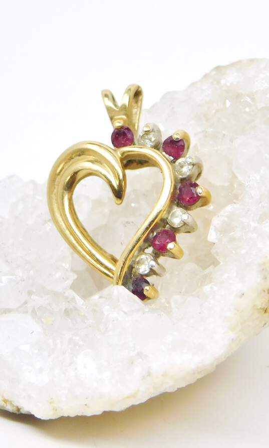 14K Yellow Gold Ruby & Spinel Heart Pendant 2.5g image number 2