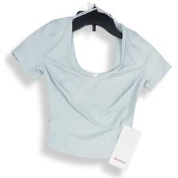 NWT Lululemon Womens Blue V-Neck Short Sleeve Pullover T-Shirt Size 2