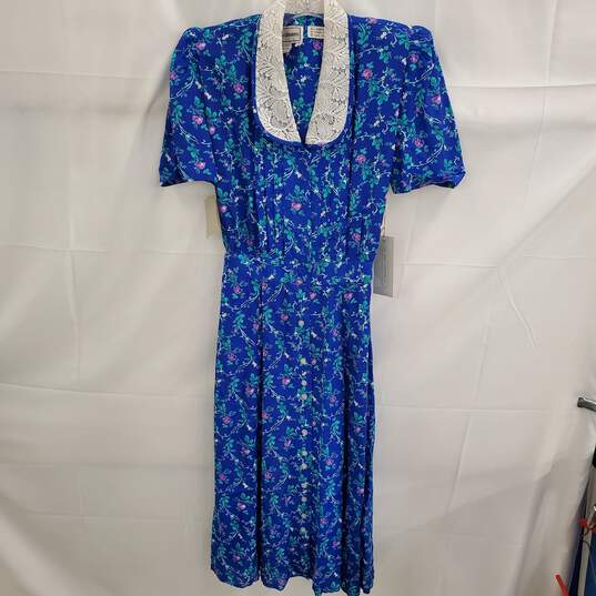 Vintage Karin Stevens Blue Floral Lace Dress Women's Size 8 NWT image number 1