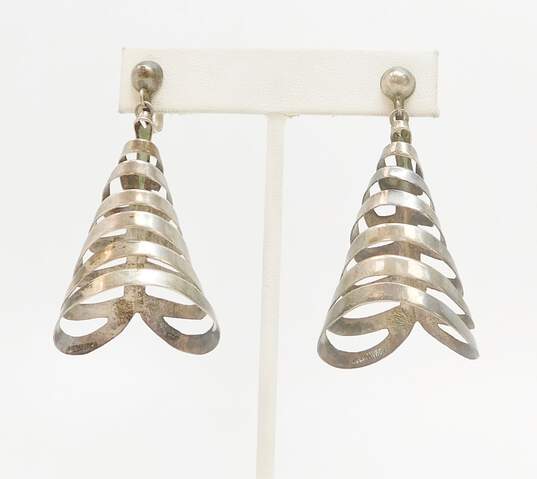 Signed Curenavaca Mexico 925 Modernist Abstract Skeleton Bones Cut Outs Drop Screw Back Earrings 13.6g image number 1