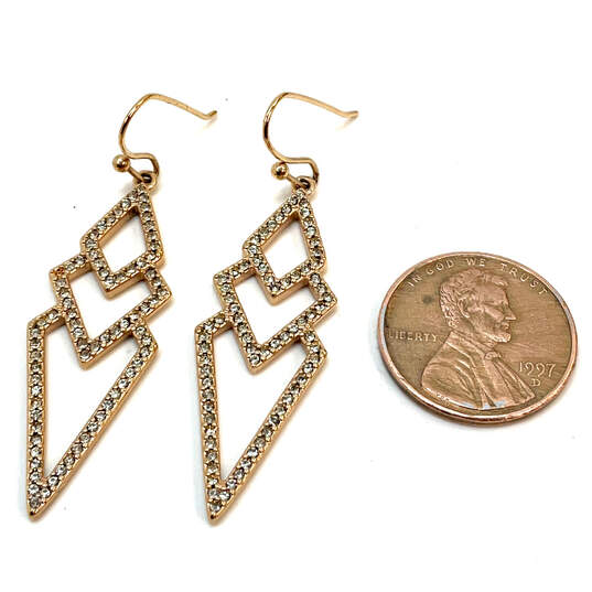 Designer Stella & Dot Gold-Tone Rhinestone Fish Hook Dangle Earrings image number 2