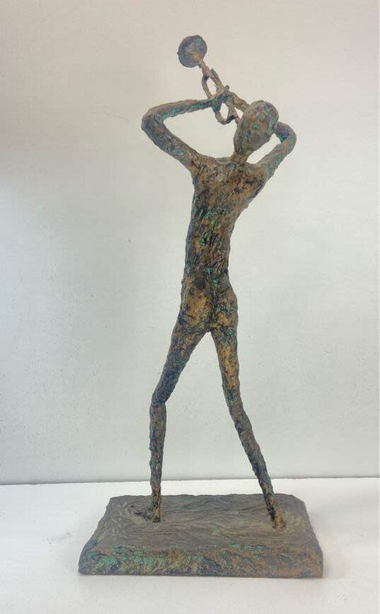 Brutalist Style Paper Mache Wire Frame Trumpet Musician Sculpture 19.5in Tall image number 4