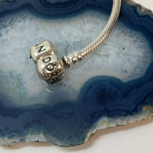 Designer Pandora 925 Sterling Silver Snake Chain Heart Shape Charm Bracelet image number 4