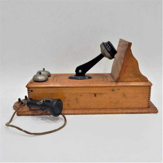 Antique Kellogg Oak Wood Hand Crank Wall Telephone Patd. 1905 w/ Internals image number 4
