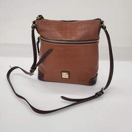 Dooney & Bourke Croc Embossed Brown Leather Shoulder Bag AUTHENTICATED